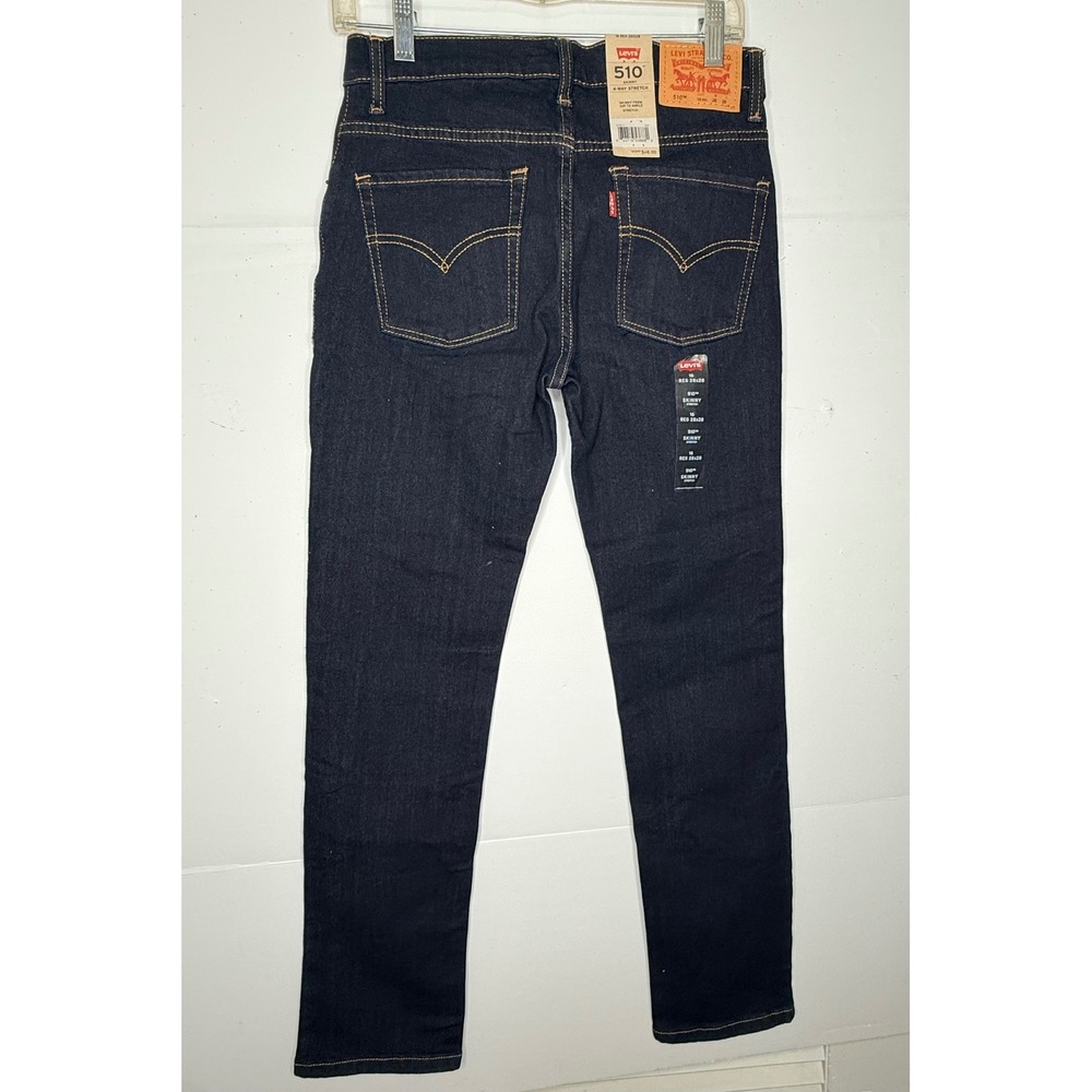 Levi's 510 Skinny Jeans Boys 28x28 Dark Indigo NEW 4-Way Super Stretch‎ Denim